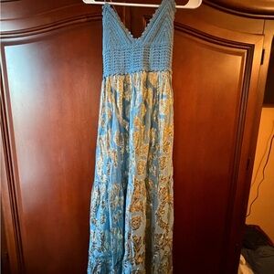 Chic Blue and Gold Maxi Dress